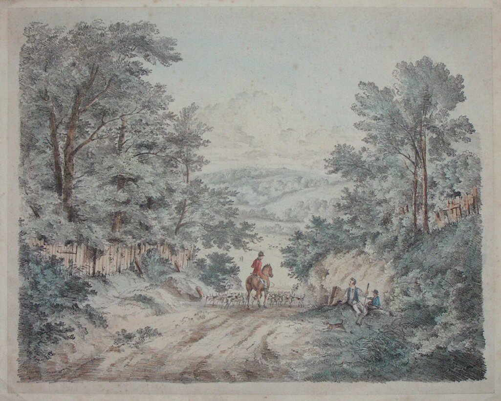 Lithograph - (Fox hunting)